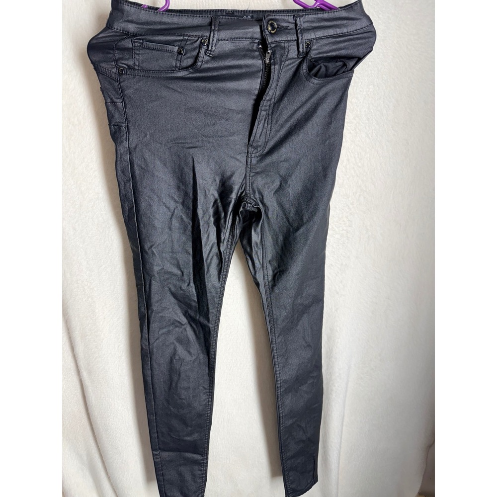 Stradivarius Black Coated Skinny Jeans Womens Size 6 High Rise Faux Leather Look